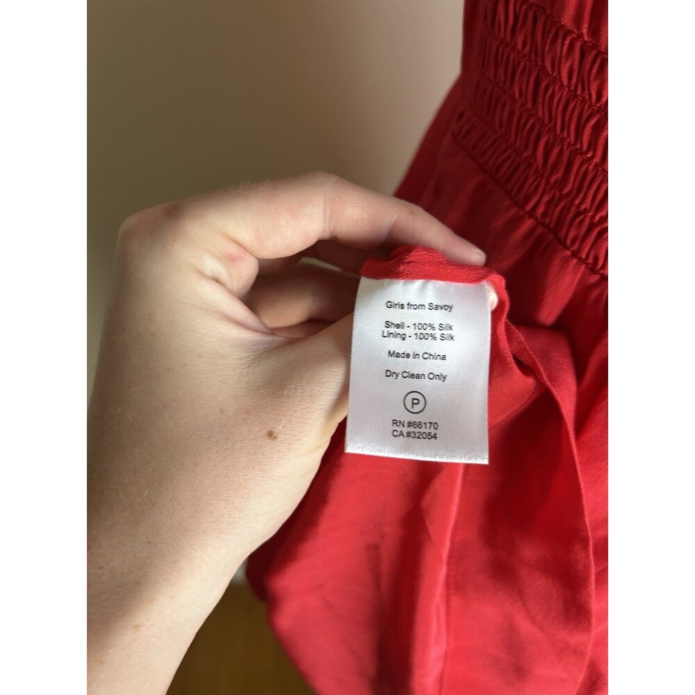 Girl From Savoy 6 S 100% Silk Dress Oska Red Ruffle Tie Neck Pinup Retro Boho - Picture 6 of 6